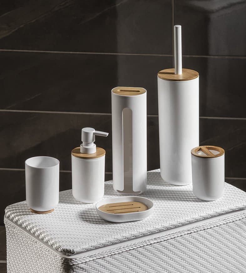 SNOW uchwyt na szczotki do zębów do postawienia, biały/bambus