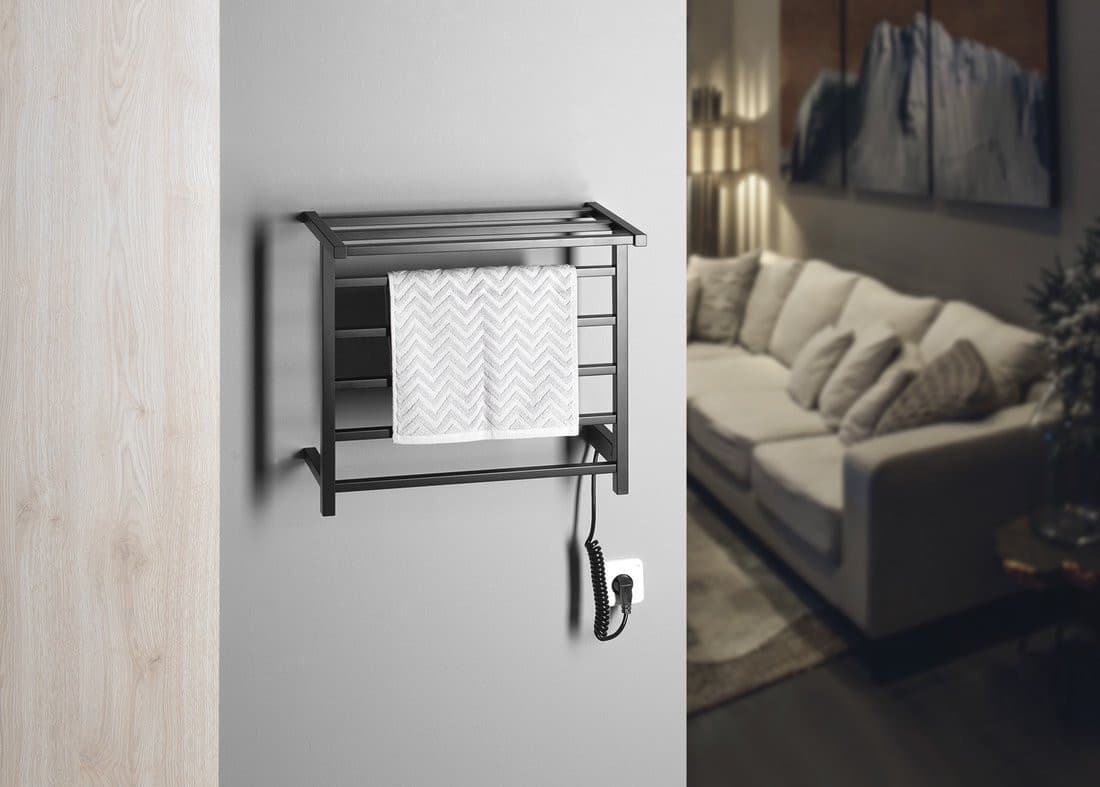 ELZOR elektryczna suszarka na ręczniki 500x470 mm, 60 W, czarny mat