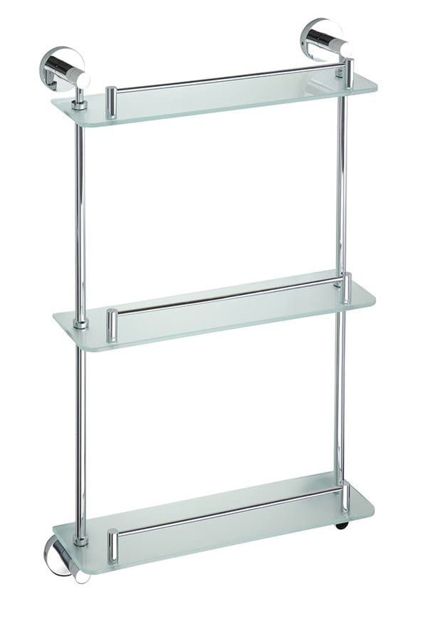 X-ROUND E półka szklana potrójna z relingiem 380x675x130mm, chrom