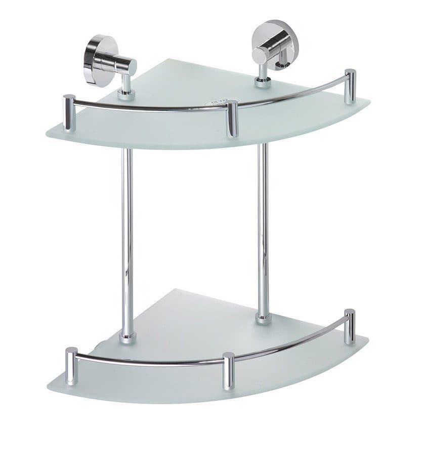 X-ROUND E półka szklana podwójna z relingiem 280x355x380mm, chrom