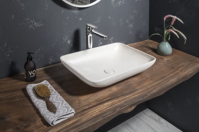 INFRANE umywalka betonowa z odpływem, 57x37cm, biały piaskowiec