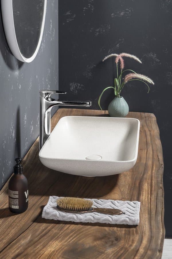 INFRANE umywalka betonowa z odpływem, 57x37cm, biały piaskowiec