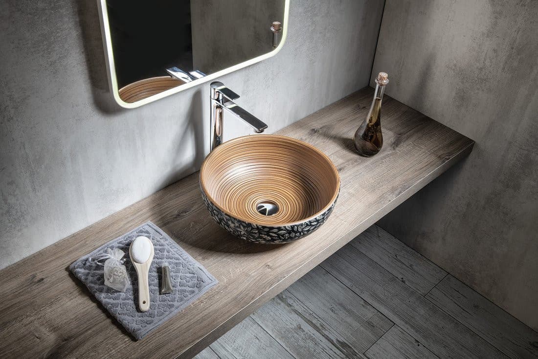 PRIORI umywalka ceramiczna nablatowa Ø 41 cm, brązowy z niebieskim wzorem