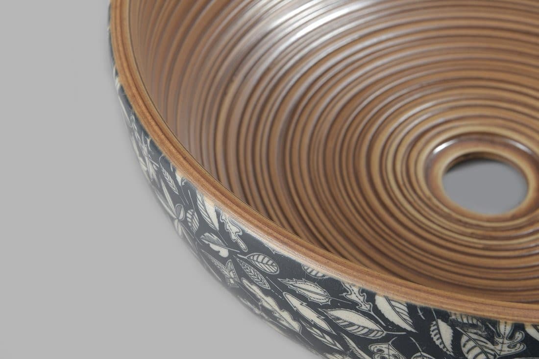 PRIORI umywalka ceramiczna nablatowa Ø 41 cm, brązowy z niebieskim wzorem