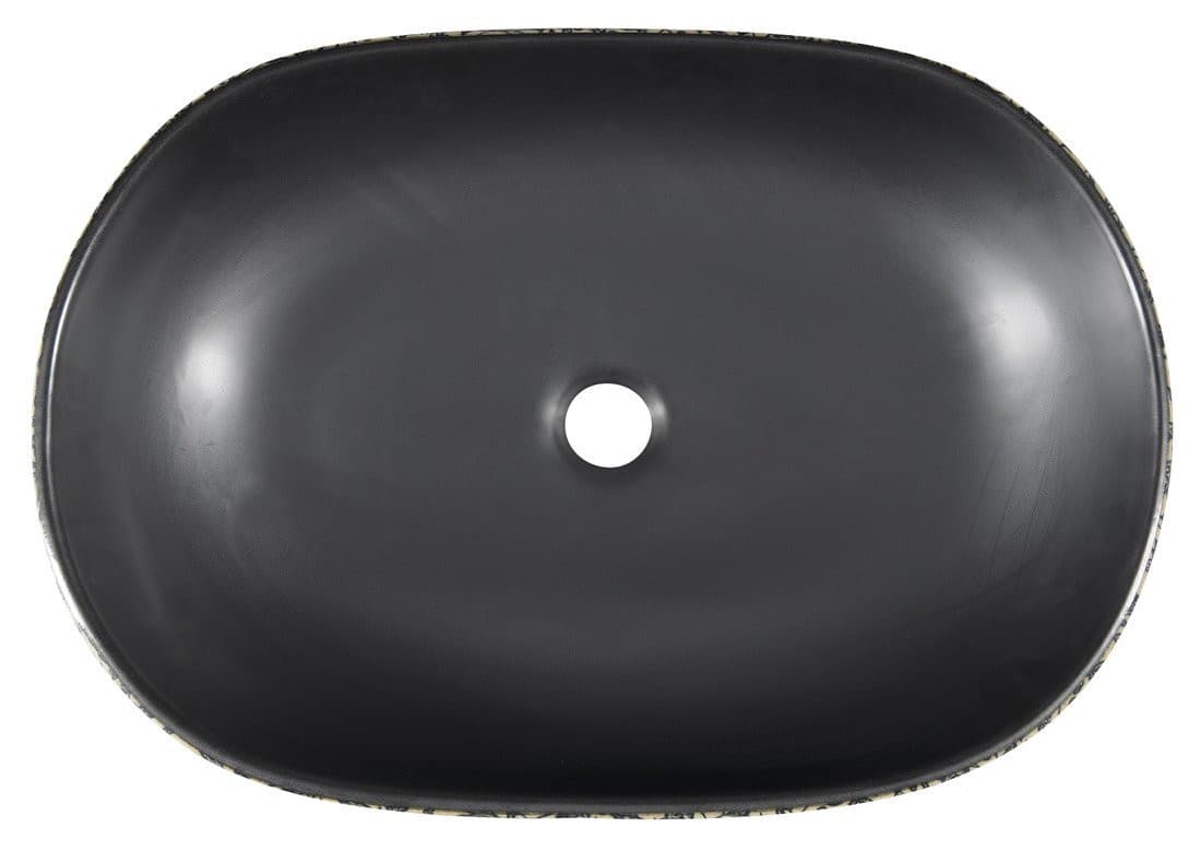 PRIORI umywalka ceramiczna nablatowa 60x40 cm, czarny z niebieskim wzorem