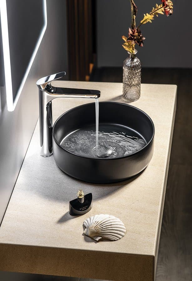 INFINITY ROUND umywalka ceramiczna nablatowa, Ø36cm, czarny mat