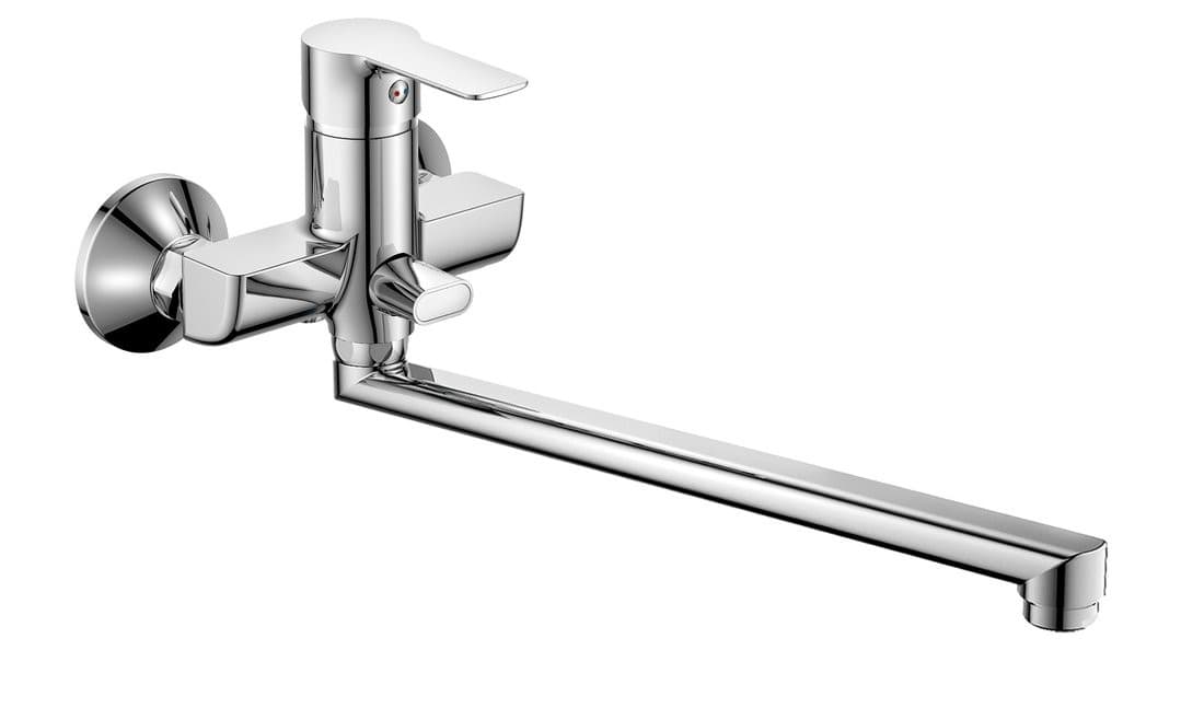 BARON bateria wannowa ścienna, rozstaw 100mm, z obrotową wylewką, chrom