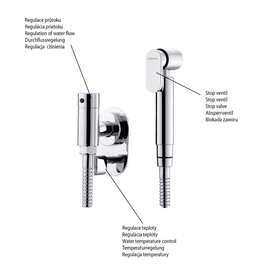 Regulator temperatury wody, podtynkowy, do prysznica bidetowego, chrom