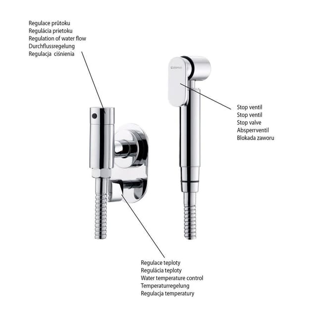 Regulator temperatury wody, podtynkowy, do prysznica bidetowego, chrom