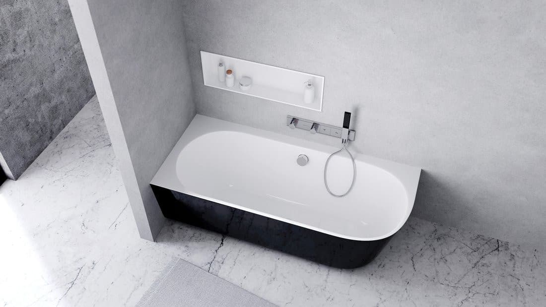 SUSSI L wanna przyścienna, narożna, kompozyt, 160x70x49,5cm, czarna/biała