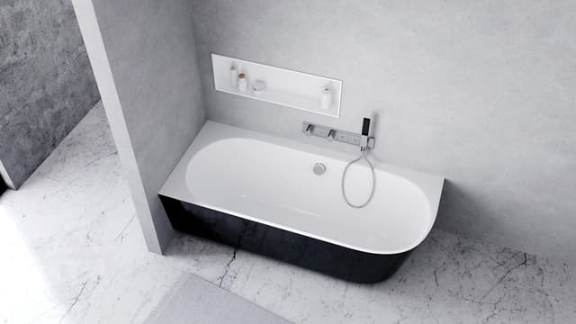 SUSSI L wanna przyścienna, narożna, kompozyt, 160x70x49,5cm, czarna/biała