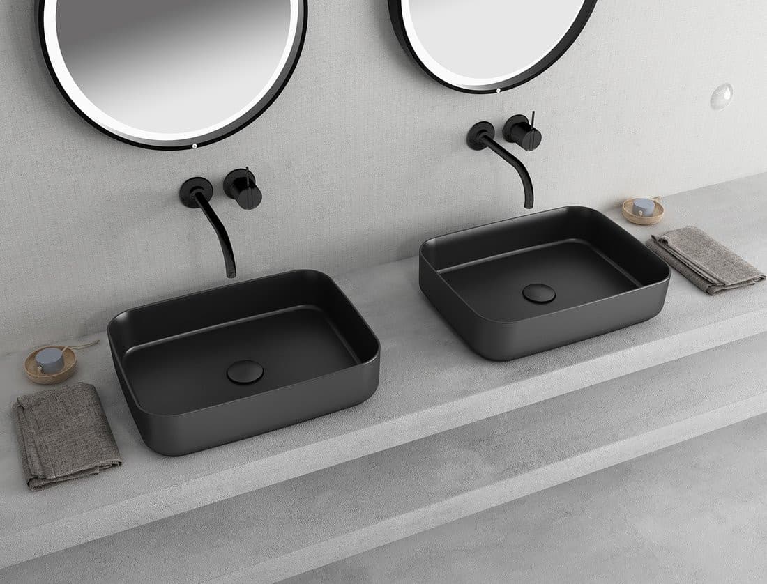 INFINITY RECTANGLE umywalka ceramiczna nablatowa 50x36cm, czarny mat