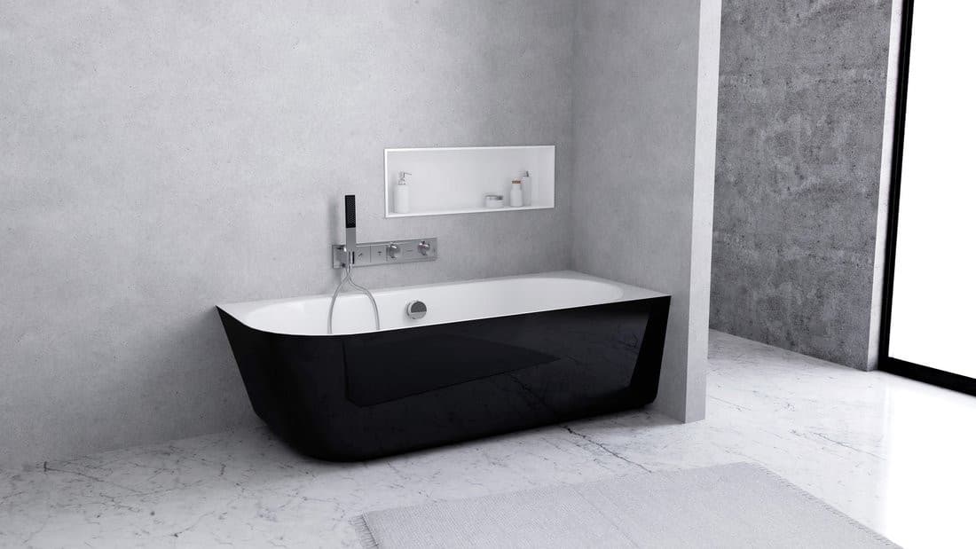 SUSSI R wanna przyścienna, narożna, kompozyt, 160x70x49,5cm, czarna/biała