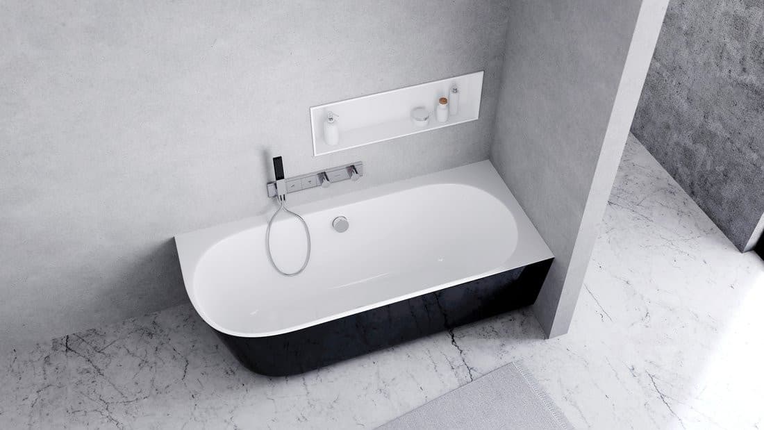 SUSSI R wanna przyścienna, narożna, kompozyt, 160x70x49,5cm, czarna/biała