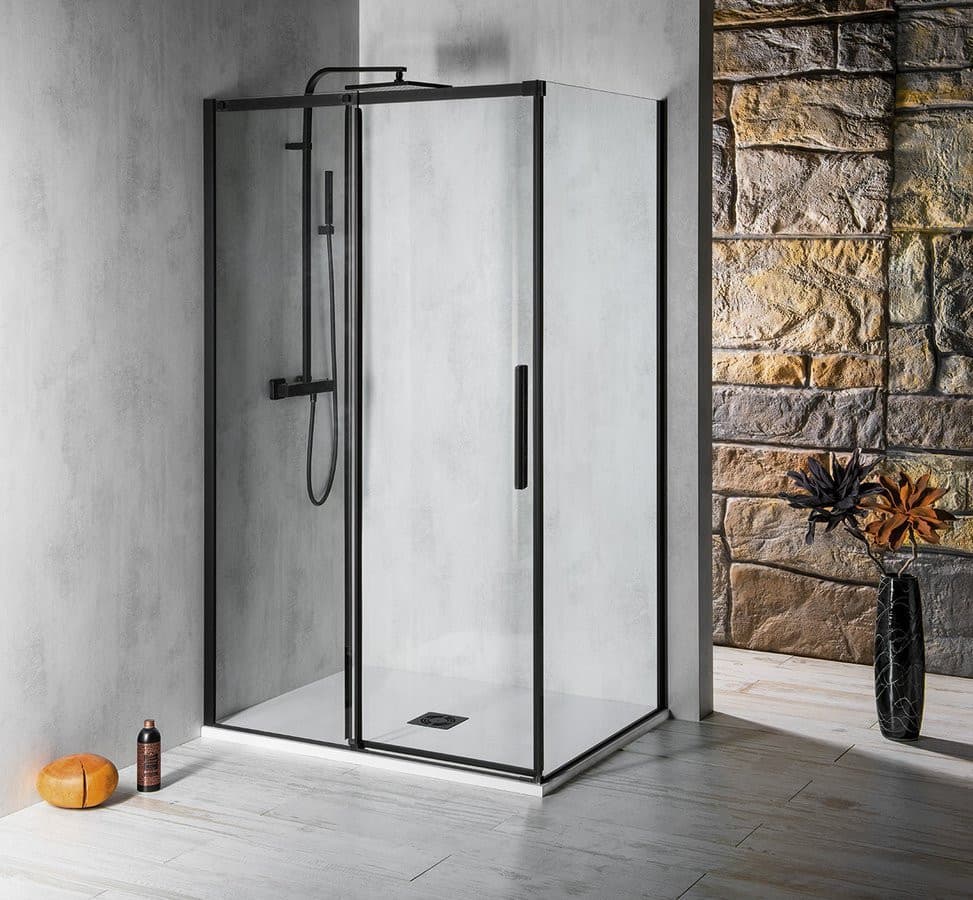 ALTIS BLACK ścianka boczna 900mm, szkło czyste, wysokość 2000mm, szkło czyste