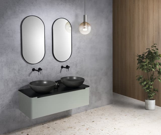 TURF umywalka betonowa z odpływem, średnica 44cm, czrany granit