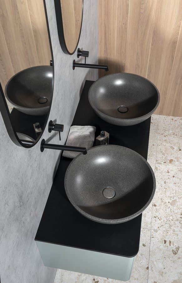 TURF umywalka betonowa z odpływem, średnica 44cm, czrany granit