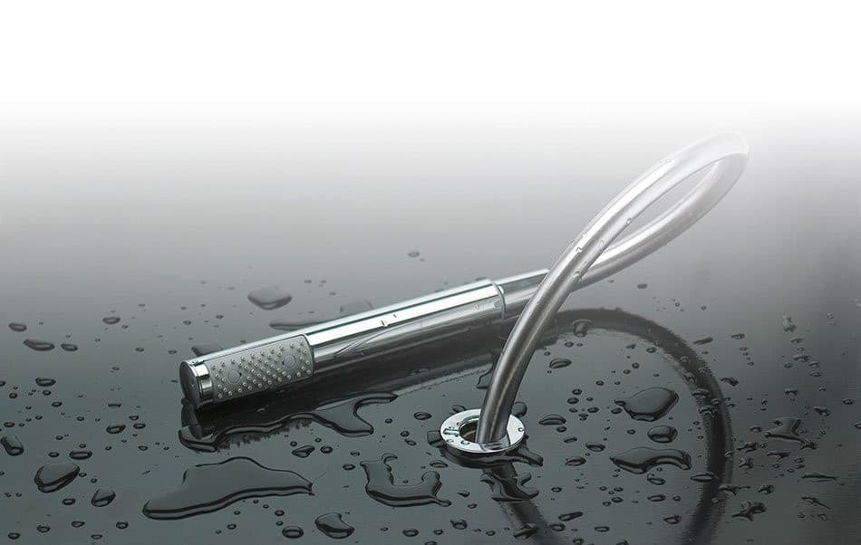 FOLLOW ME Gniazdo prysznicowe z odpływem do krawędzi wanny wraz z wężem i odpływem, okrągła, chrom