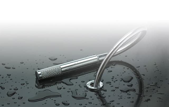 FOLLOW ME Gniazdo prysznicowe z odpływem do krawędzi wanny wraz z wężem i odpływem, okrągła, chrom