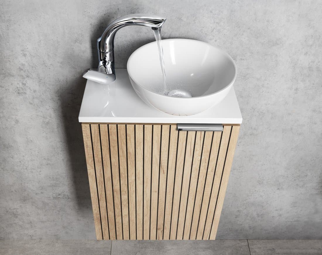 MINOR blat pod umywalkę 40x22,5cm, bateria po prawej stronie, kompozyt, biały