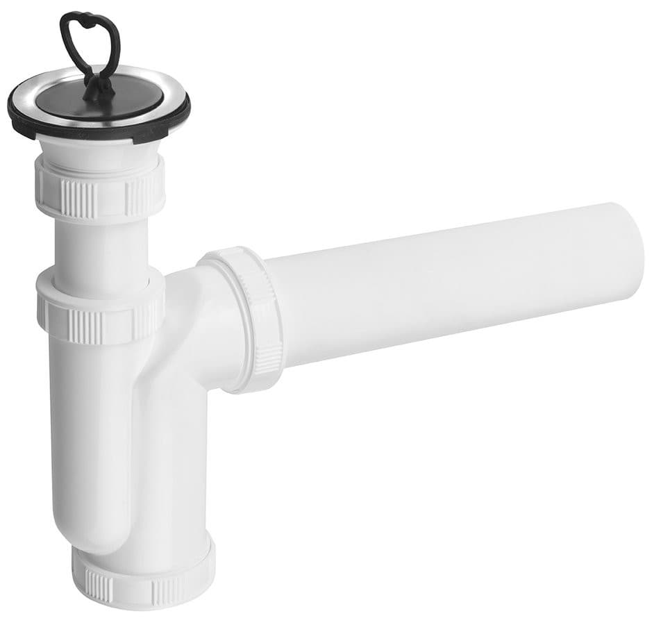 Syfon zlewozmywakowy 6/4", nierdzewne sitko, korek z uchem, DN50, biały