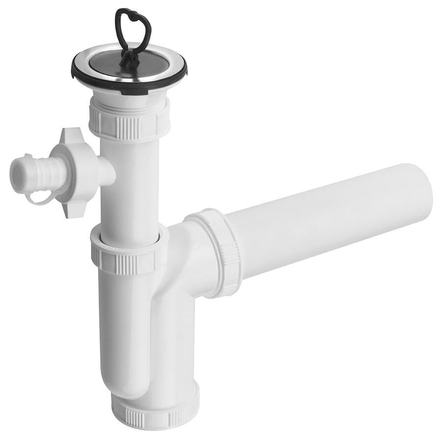 Syfon zlewozmywakowy z przyłącze do pralki 6/4", nierdzewne sitko, korek z uchem, DN50, biały