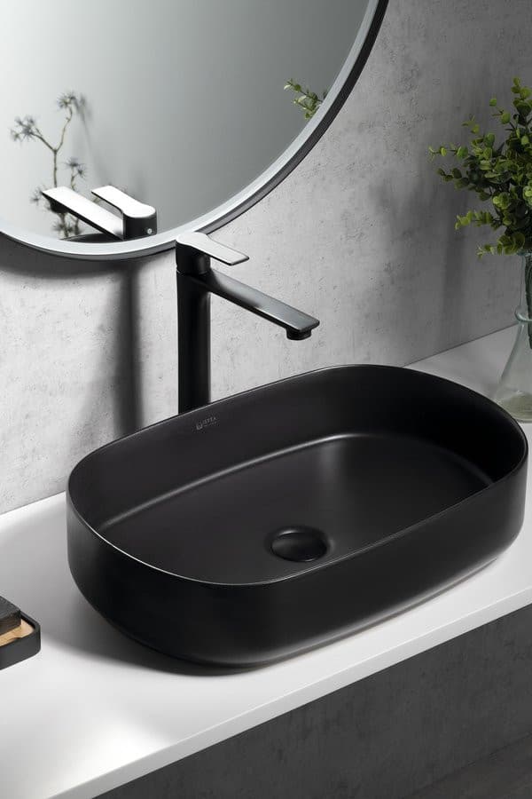 PAX bateria umywalkowa wysoka z przedłużoną wylewką, czarny mat