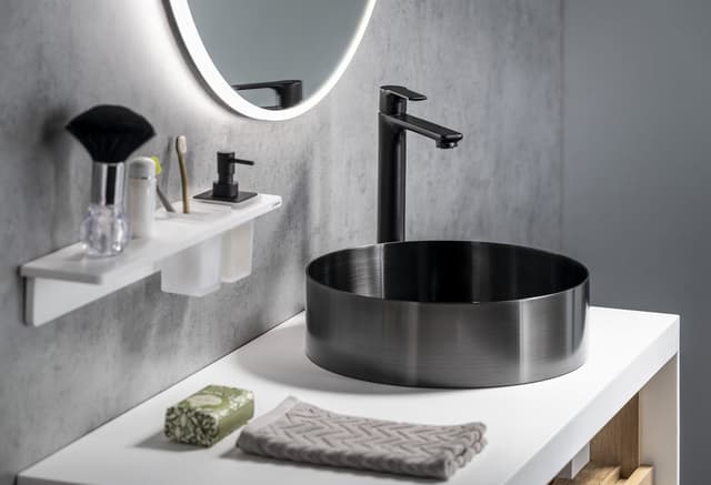 PAX bateria umywalkowa wysoka z przedłużoną wylewką, czarny mat