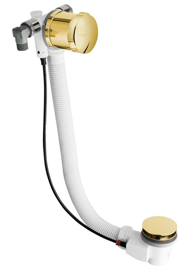 Zestaw odpływowy z napełnianiem, długość 575mm, korek automatyczny 72mm, złoty