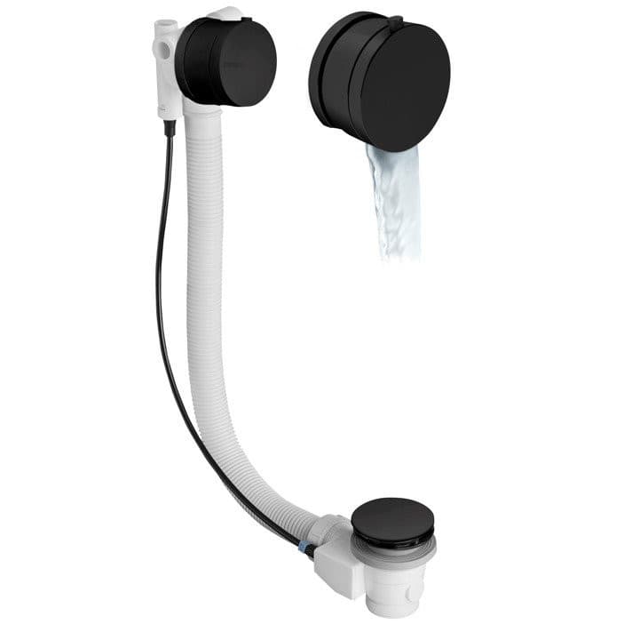 Zestaw odpływowy z napełnianiem, długość 975mm, korek automatyczny 72mm, czarny mat