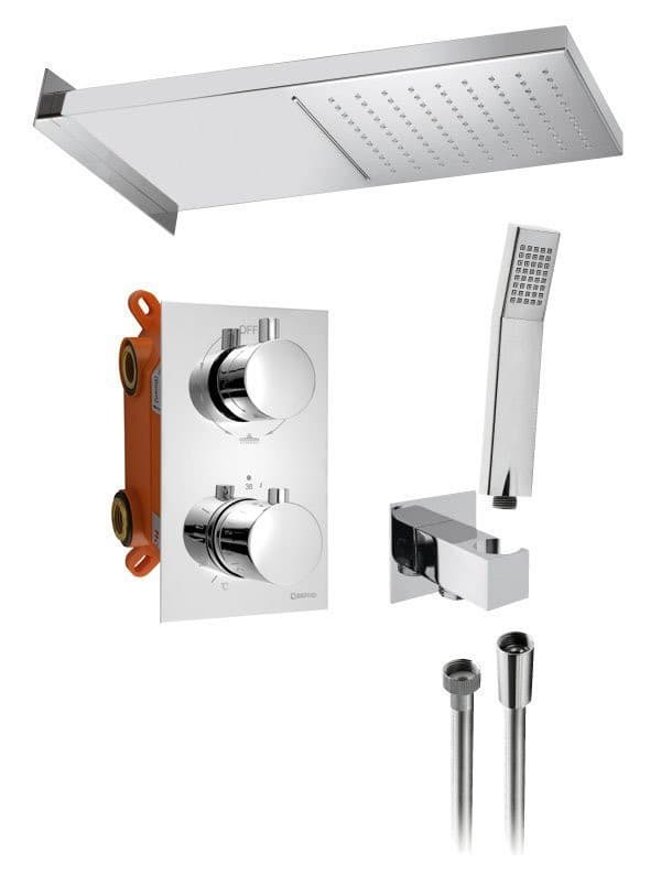 KIMURA zestaw prysznicowy z baterią podtynkową, termostat, 3 wyjścia, box podtynkowy, chrom