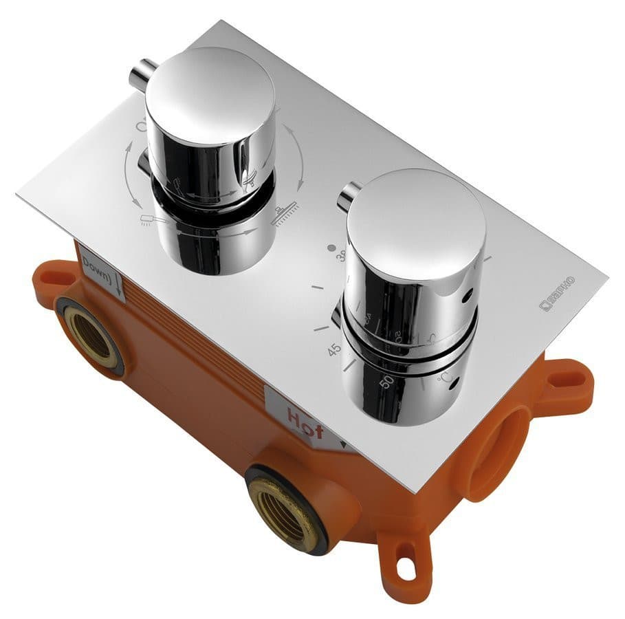 KIMURA zestaw prysznicowy z baterią podtynkową, termostat, 3 wyjścia, box podtynkowy, chrom