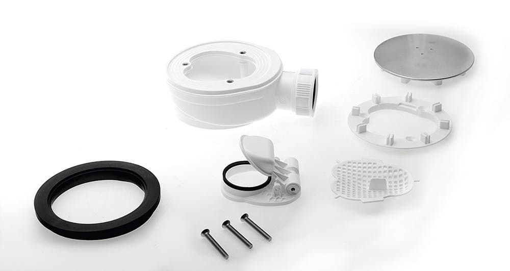 Syfon do brodzików, średnica 90mm, DN40, extra niski, korek stal nierdzewna polerowana