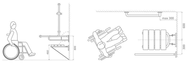 HANDICAP poręcz ścienna lewa 810x550mm, stal nierdzewna polerowana