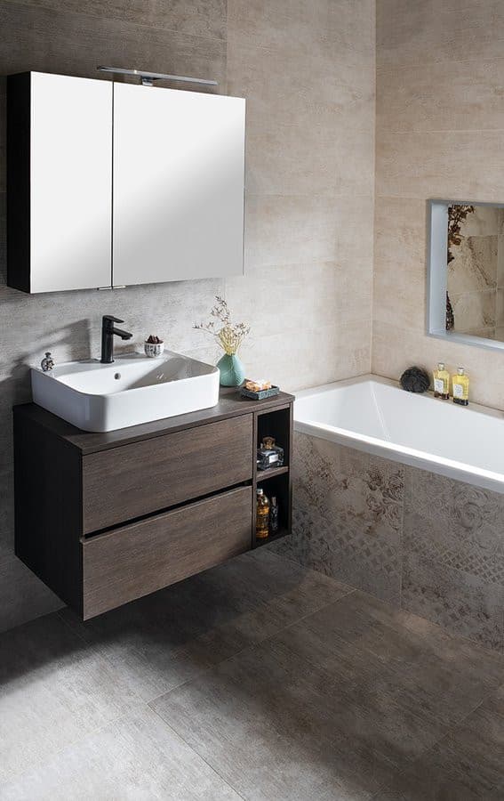 MIRRÓ szafka z lustrem z oświetleniem LED, 90x70x16cm, sosna rustykalna