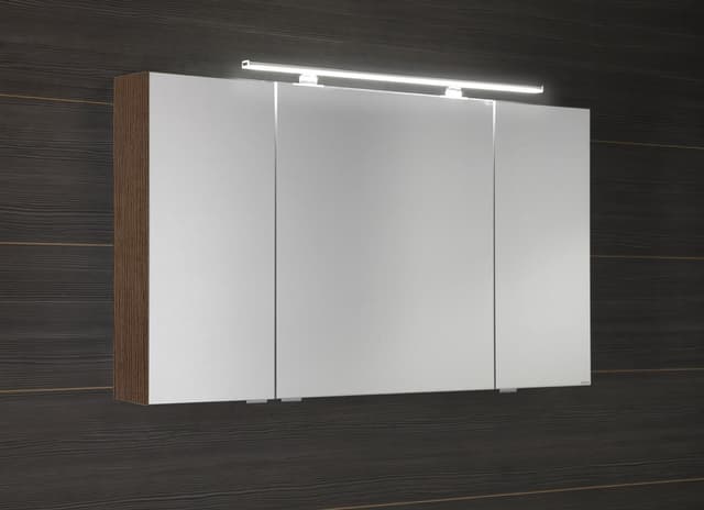 MIRRÓ szafka z lustrem, oświetlenie LED, 3 drzwiczki, 120x70x16cm, sosna rustykalna