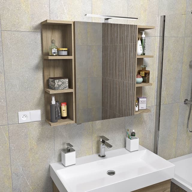 RIWA szafka z lustrem, oświetlenie LED, 60x70x17cm, sosna rustykalna