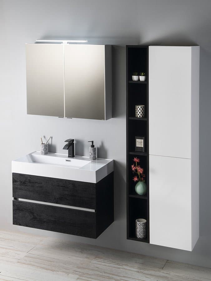 RIWA szafka z lustrem, oświetlenie LED, 81x70x17cm, dąb srebrny