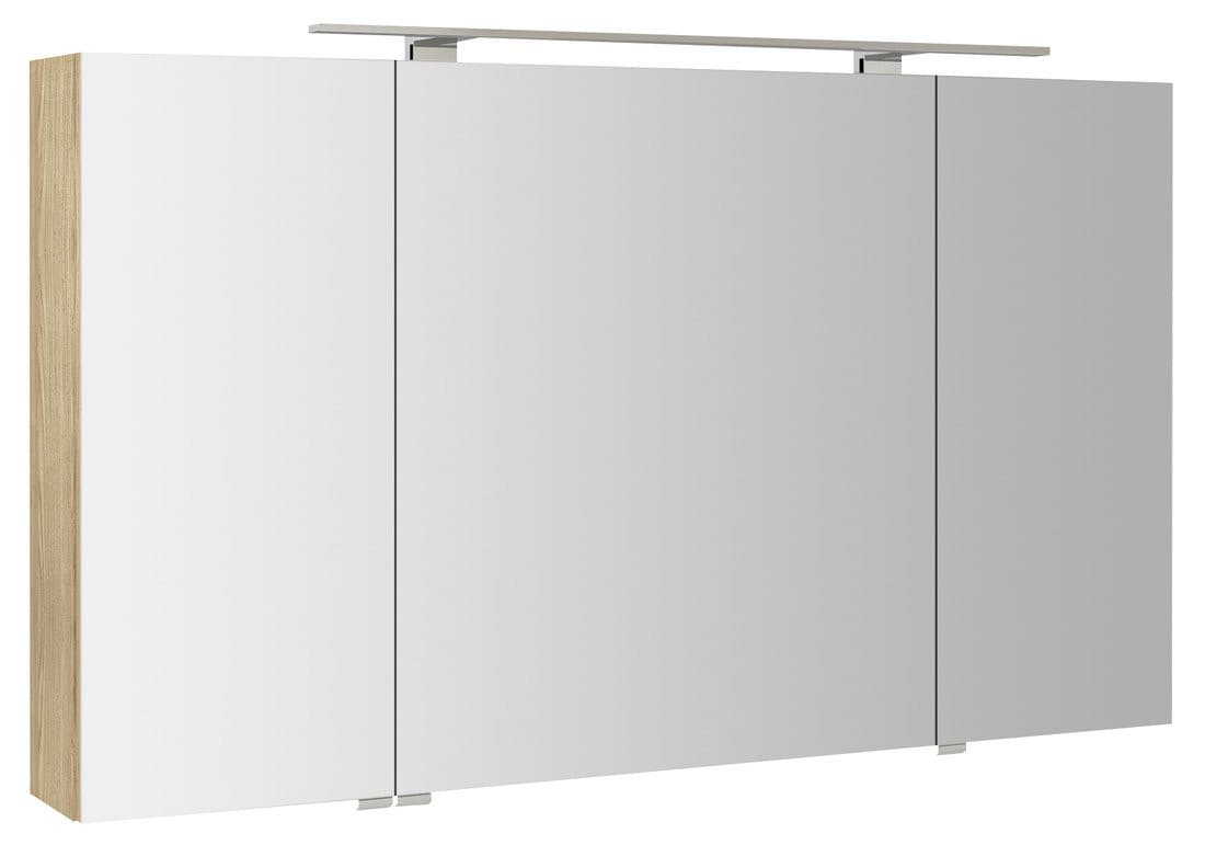 RIWA szafka z lustrem, oświetlenie LED, 3 drzwiczki, 121x70x17cm, wiąz Bardini