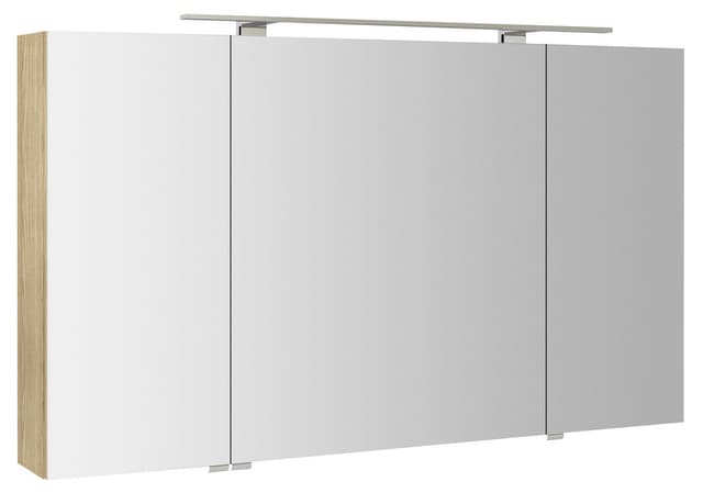 RIWA szafka z lustrem, oświetlenie LED, 3 drzwiczki, 121x70x17cm, wiąz Bardini