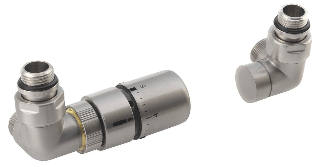 CORNER zestaw przyłączeniowy z termostatem, lewy, stal nierdzewna mat