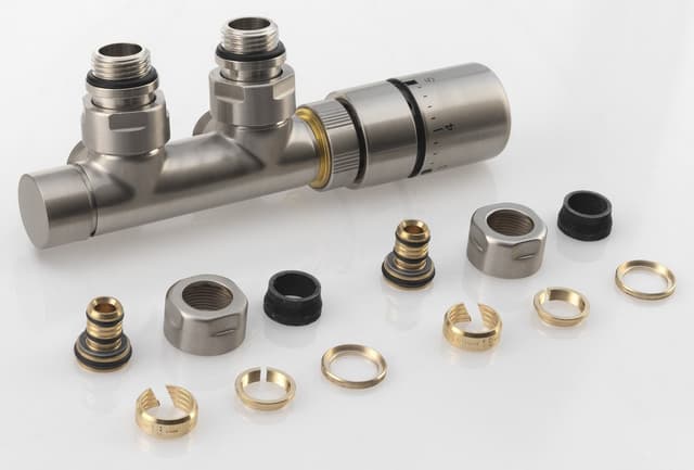 TWIN zestaw przyłączeniowy zespolony termostatyczny, stal nierdzewna mat