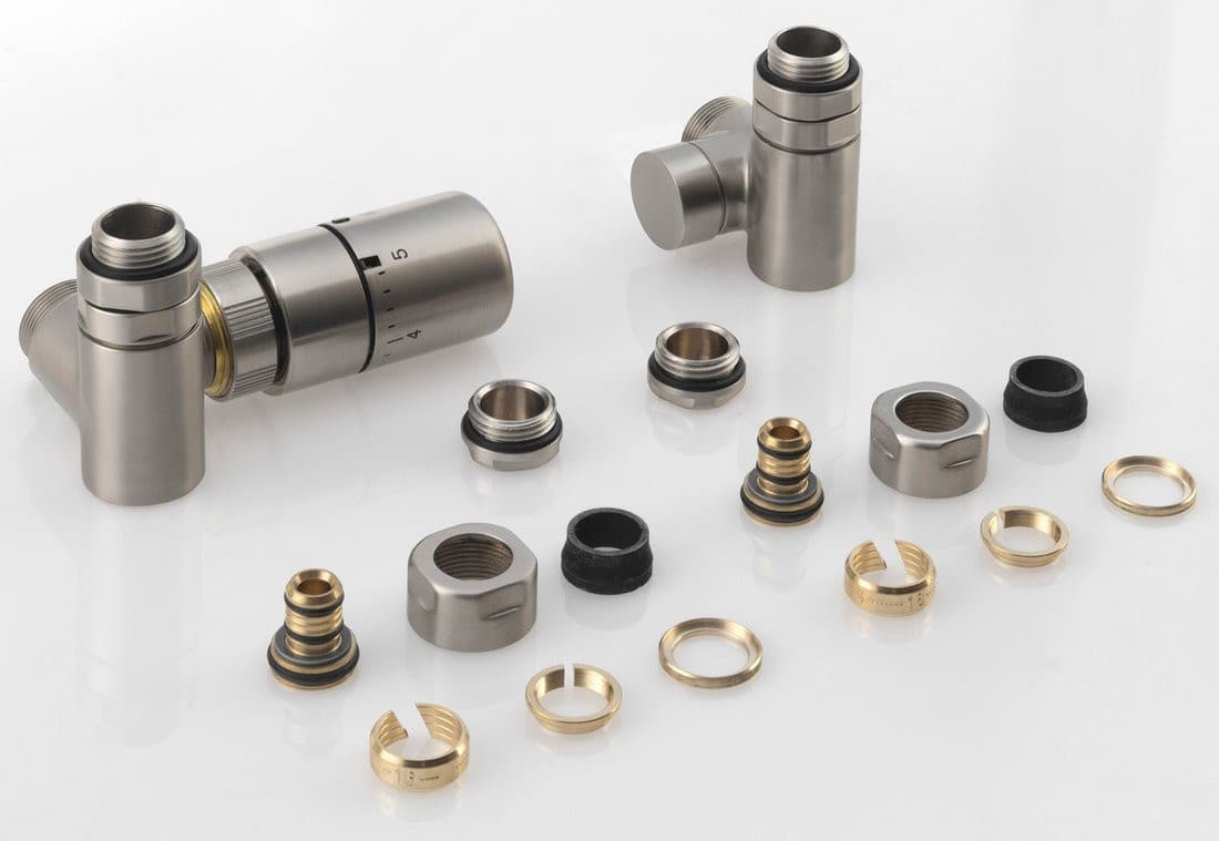 CORNER COMBI zestaw przyłączeniowy termostatyczny, lewy, stal nierdzewna mat