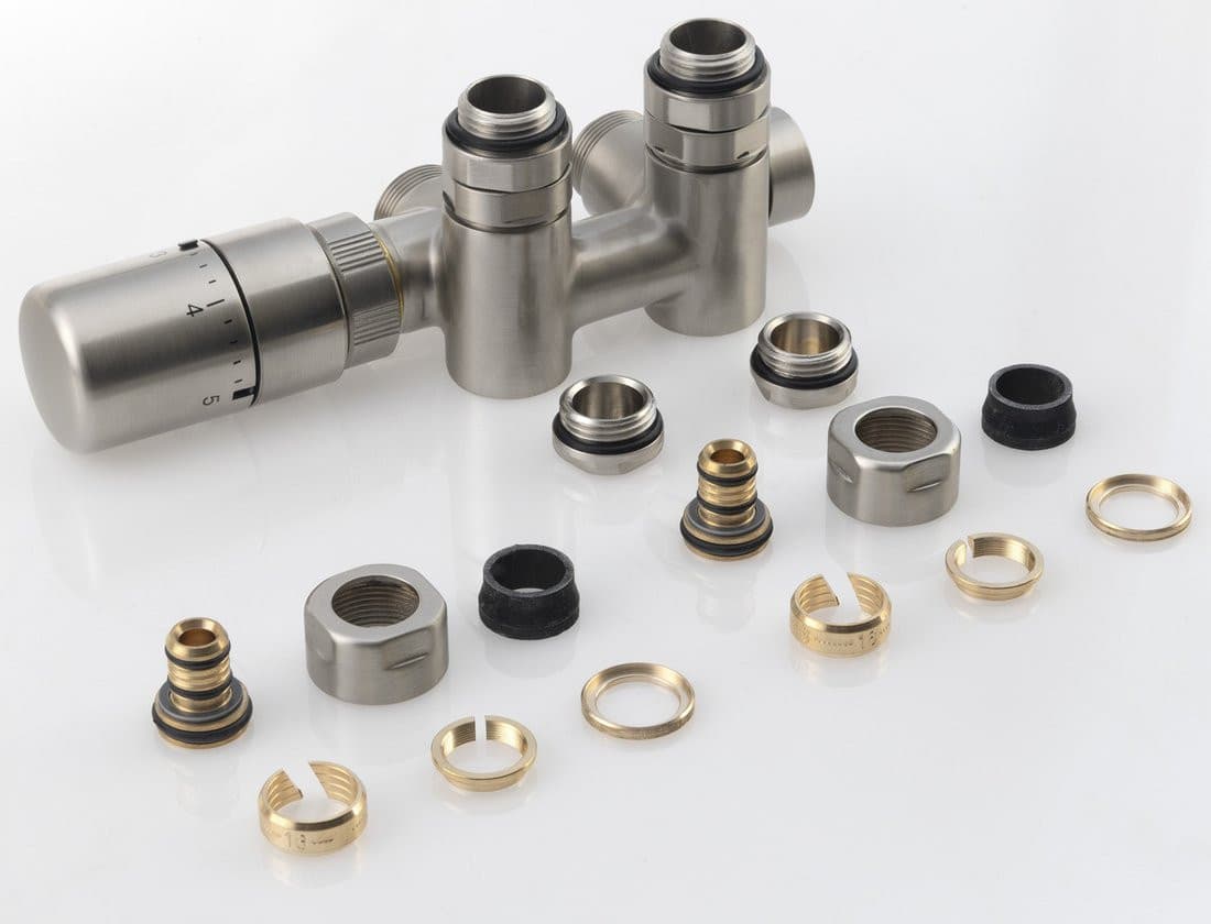 TWIN COMBI zestaw przyłączeniowy zespolony termostatyczny, lewy, stal nierdzewna mat