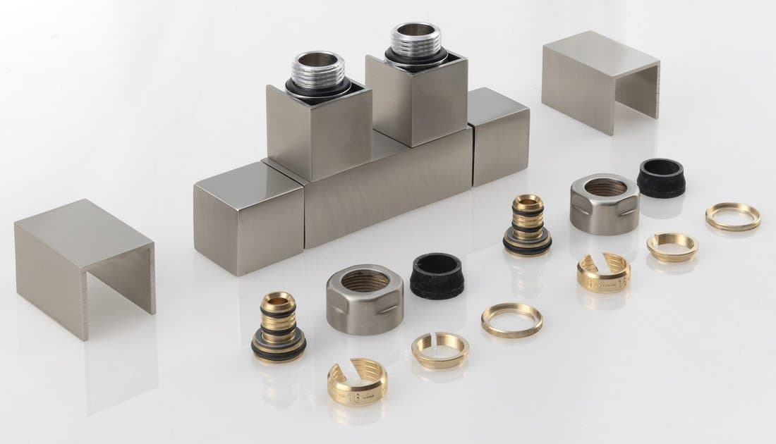 CUBE TWIN zestaw przyłączeniowy zespolony, stal nierdzewna mat