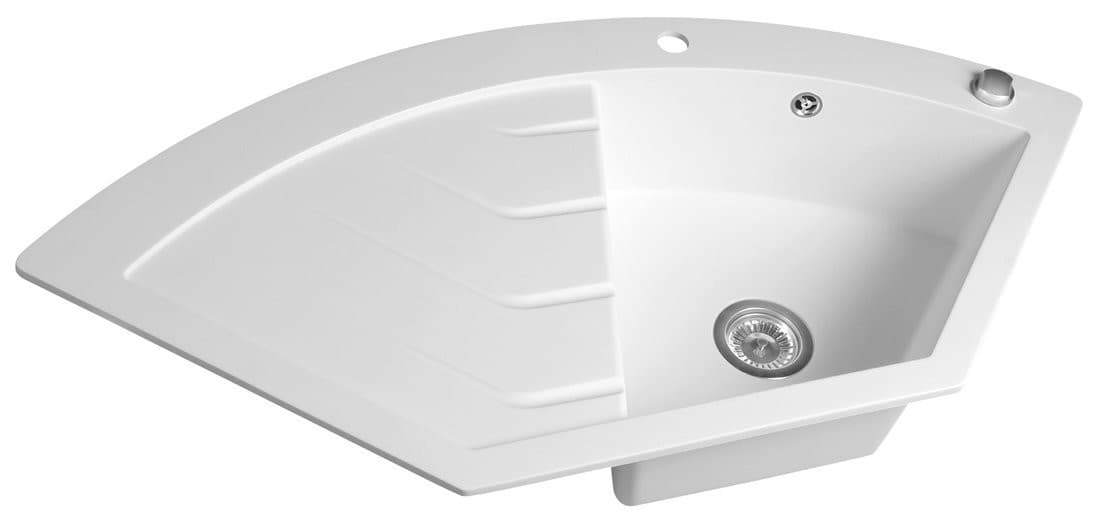 Zlewozmywak granitowy narożny jednokomorowy z ociekaczem, 114x57,5cm, biały