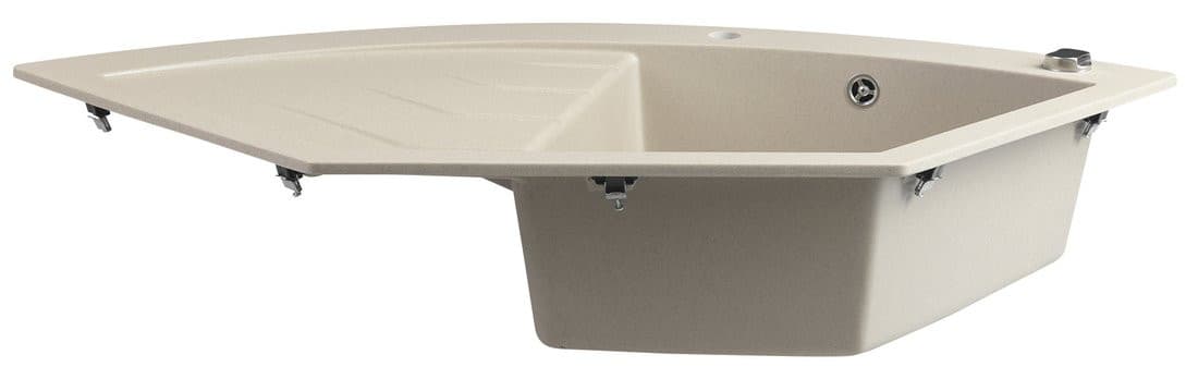 Zlewozmywak granitowy narożny jednokomorowy z ociekaczem, 114x57,5cm, beżowy