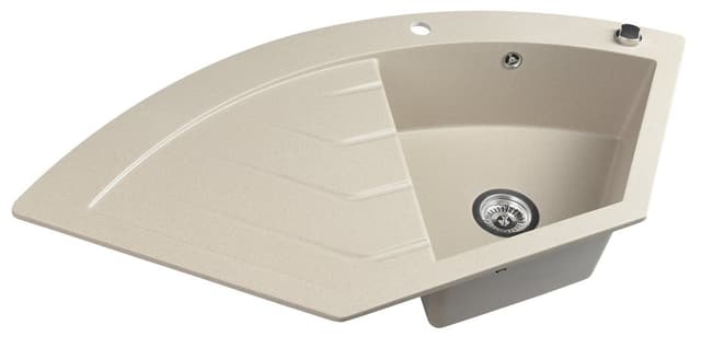 Zlewozmywak granitowy narożny jednokomorowy z ociekaczem, 114x57,5cm, beżowy