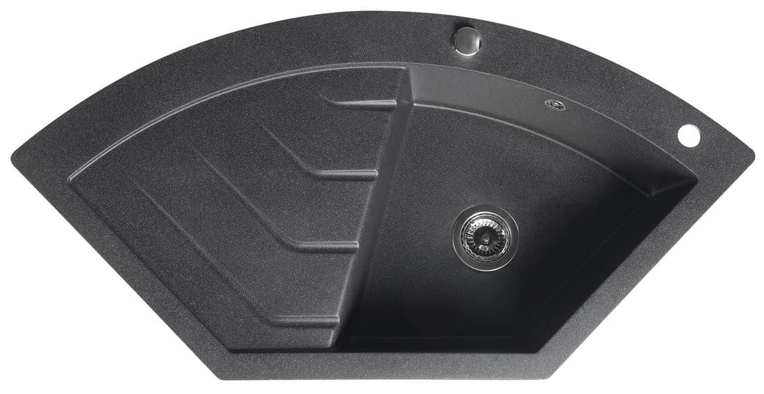 Zlewozmywak granitowy narożny jednokomorowy z ociekaczem, 114x57,5cm, czarny