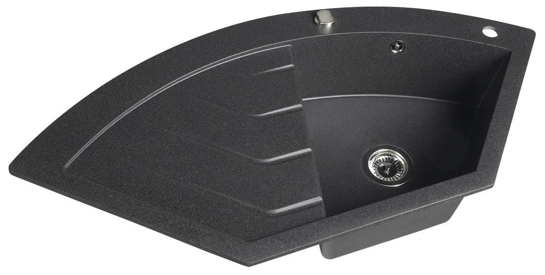 Zlewozmywak granitowy narożny jednokomorowy z ociekaczem, 114x57,5cm, czarny